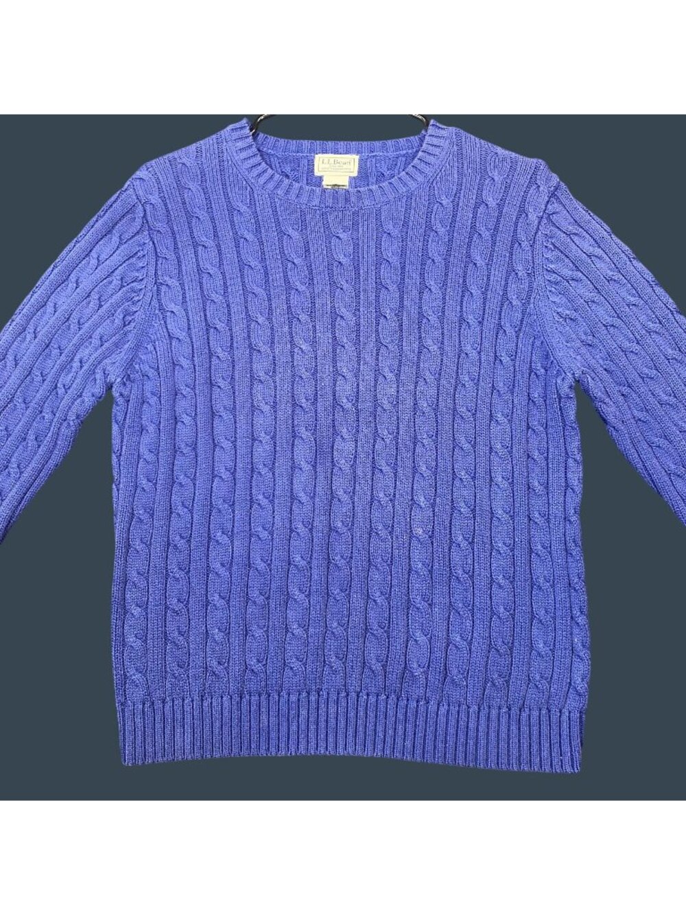 L.L. Bean Womens Cable Knit Cotton Crewneck Casual Sweater Blue Size Medium